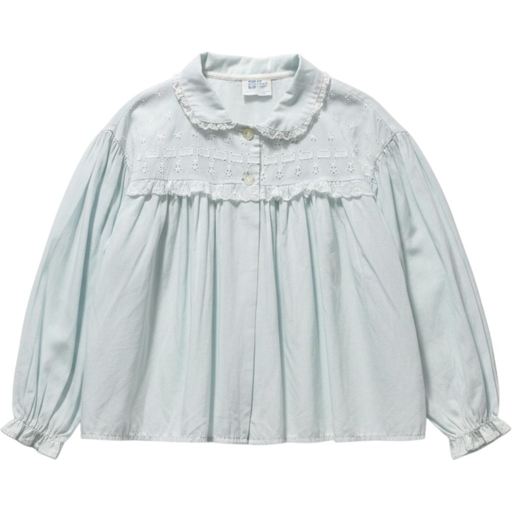 Vintage Philmaid Light Blue Eyelet Lace Bed Jacket Ruffle Cottagecore delicate